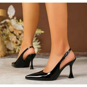 Shiny Pointed Back Buckle High-heeled Shoes With Feminine Temperament, Wine Glasses, Sandals, Dating Parties, Commuting, Slim Heels (Option: Black-37)