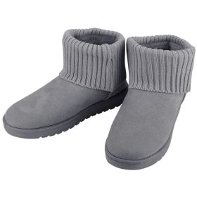 Women Lady Snow Boots Suede Mid-Calf Boot Shoe Short Plush Warm Lining Shoes w/ Anti-slip Rubber Base Knitting Design (Option: Grey-8)