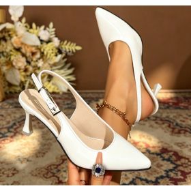 Shiny Pointed Back Buckle High-heeled Shoes With Feminine Temperament, Wine Glasses, Sandals, Dating Parties, Commuting, Slim Heels (Option: White-41)